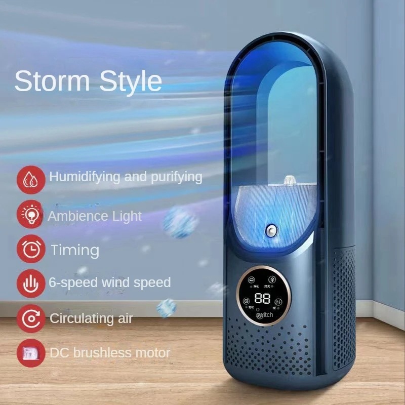 Portable USB Air Cooler Leafless Electric Fan Silent Timer Air Conditioner Cooling Fan Humidifier Conditioning Fan - Image 10
