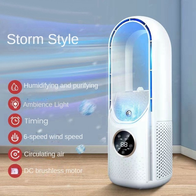 Portable USB Air Cooler Leafless Electric Fan Silent Timer Air Conditioner Cooling Fan Humidifier Conditioning Fan - Image 4